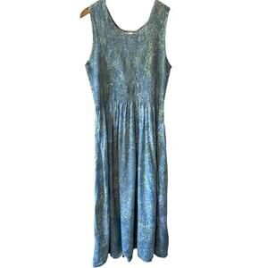 VTG Norm Thompson Smocked Top Blue Green Sleeveless Cottage Core Maxi Dress Lg